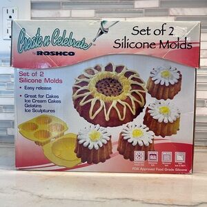 Roshco Silicone Flower Daisy Bakeware Set 2 Large Muffin Cupcake & Cake Pan Mold